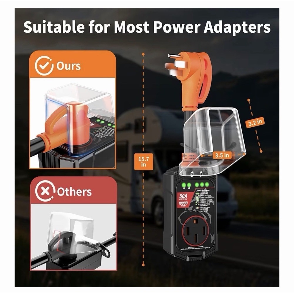 18000J 50A RV Surge Protector with Circuit Analyzer Waterproof Cover Orange - Picture 7 of 9